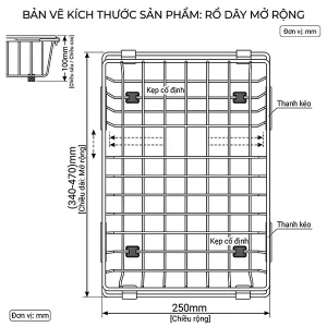 RỔ INOX CHO DÒNG CHẬU HANDMADE SMOOTH GRANDX GXB03 - kich thuoc ro inox grandx gxb03