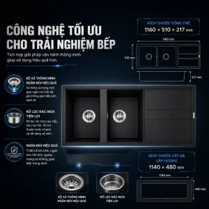 CHẬU RỬA CHÉN ĐÁ GRANITE MALLOCA BLACK K50086 - 4 Black K50086 1