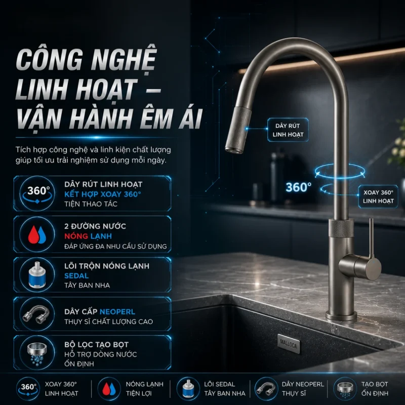 VÒI RỬA CHÉN NÓNG LẠNH MALLOCA K1090BS