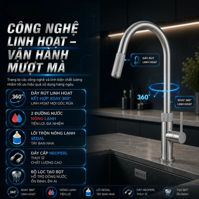 VÒI RỬA CHÉN NÓNG LẠNH MALLOCA K1090SS