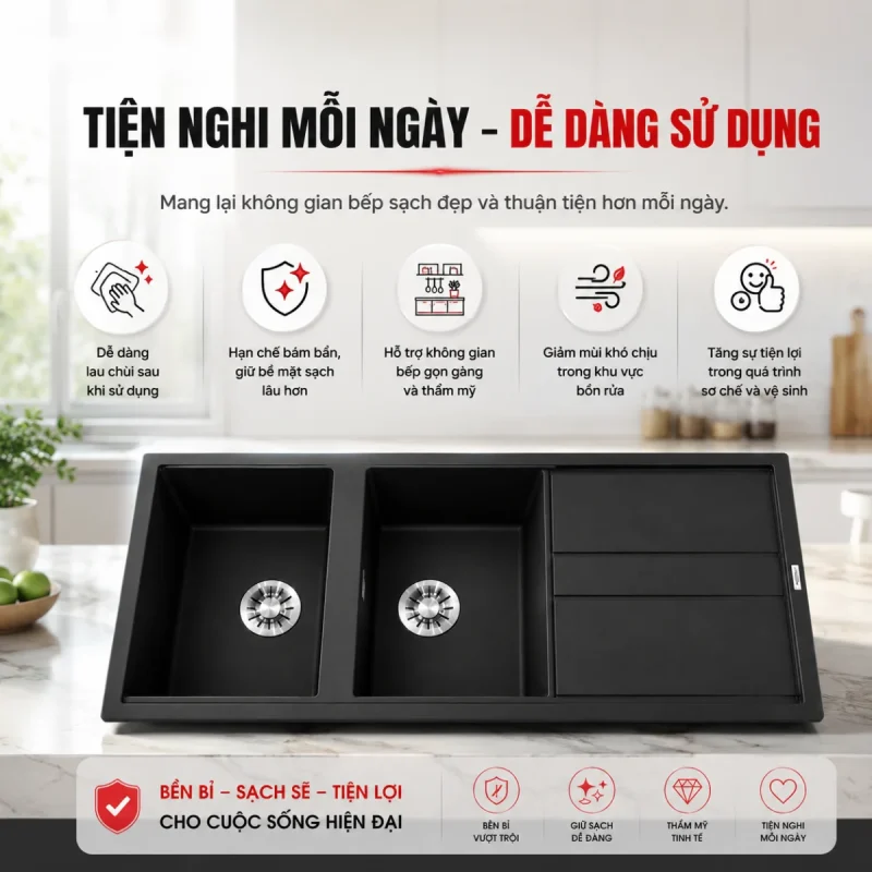 CHẬU RỬA CHÉN ĐÁ GRANITE MALLOCA BLACK K50086